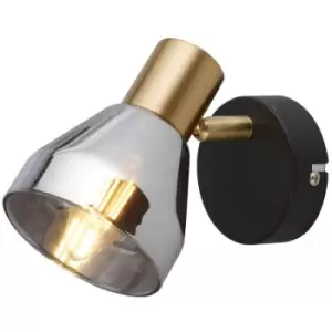 Image of Searchlight Westminster Spotlight, Black, Satin Brass & Smoked Glass