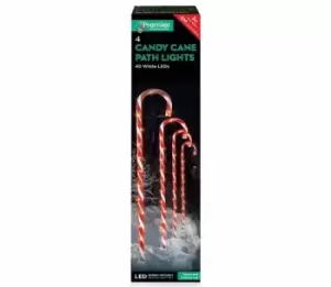 image of Premier Decorations 62cm 4 Piece Candy Cane Christmas Path Lights, Red