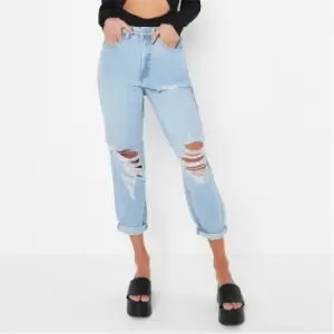 Image of Missguided Petite Turn Up Hem Riot Mom Jeans - Blue