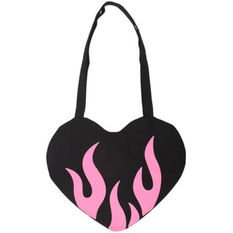 Image of Something Different Womens Flaming Heart Tote Bag in Black Female One Size