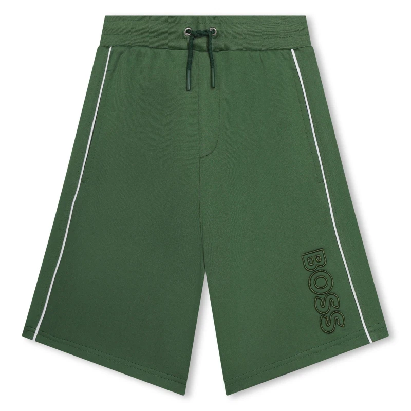 Image of Boss Kids Striped Jersey Fleece Jogger Shorts Khaki 651 male 14 Yrs