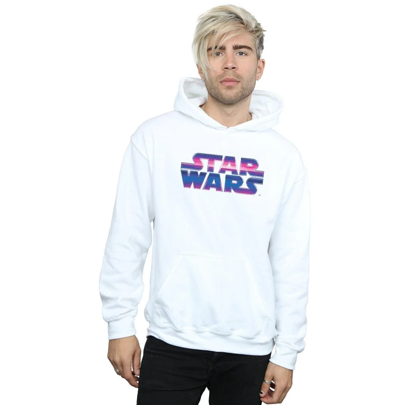 Image of Star Wars Star Wars Men Neon Logo Hoodie in White Size: Small White S Male 5057864221091