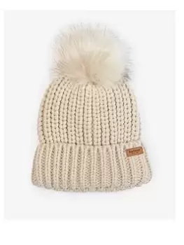 Image of Barbour Girls Saltburn Beanie Pompom Hat - Pearl, Pearl, Size L-Xl
