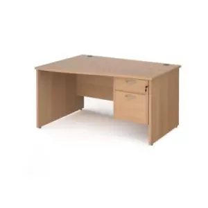 Image of Office Desk Left Hand Wave Desk 1400mm With Pedestal Beech Top And Panel End Leg Maestro 25 MP14WLP2B