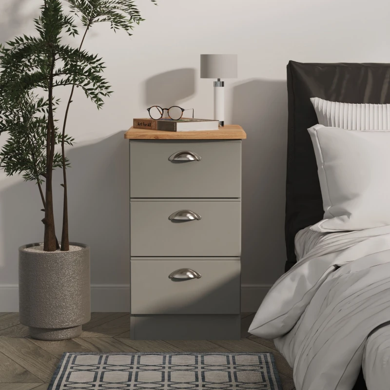 Image of Welcome Furniture Welcome Furniutre Tilly 3 Drawer Bedside Cabinet - Ready Assembled VIC001DGRO