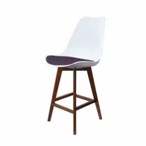 Image of Fusion Living Soho Plastic Bar Stool With Dark Wood Legs White & Aubergine