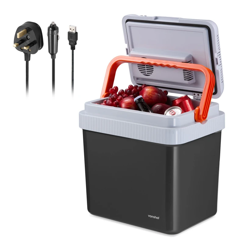Image of VonShef 24L Electric Cool Box, Insulated Cooler Box with Hot/Cold Function in Dark Grey Dark Grey Unisex