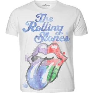 Image of The Rolling Stones - Watercolour Tongue Unisex X-Large T-Shirt - White,Sublimated
