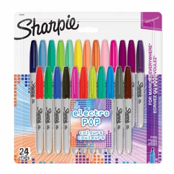 image of Sharpie Fine Point Permanent Markers Electro Pop & Assorted Original Colours Pack of 24