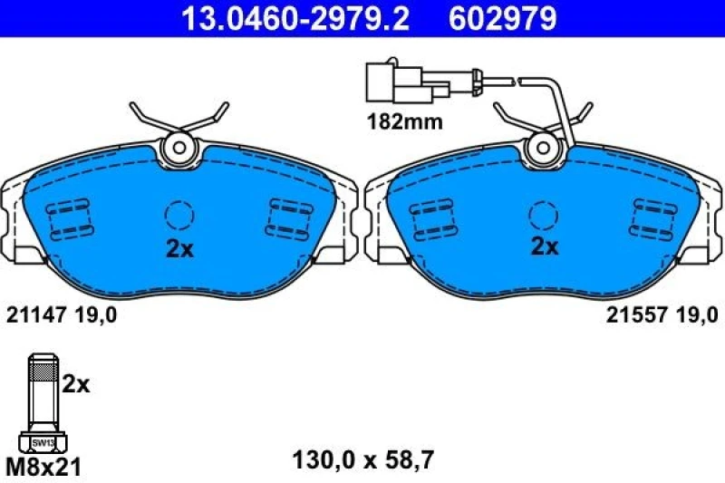 Image of ATE 13.0460-2979.2 Brake pad set incl. wear warning contact, with brake caliper screws Brake Pad Set,disc brake (402)
