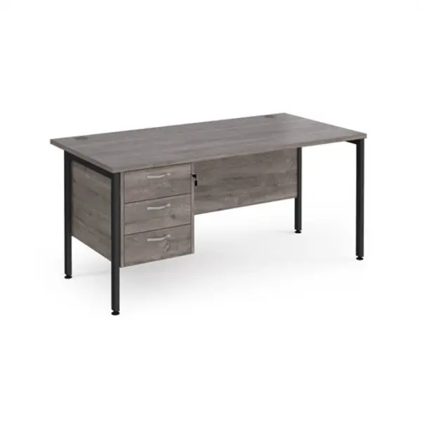 image of Maestro 25 straight desk 1600mm x 800mm with 3 drawer pedestal - Black H-frame leg, grey oak top