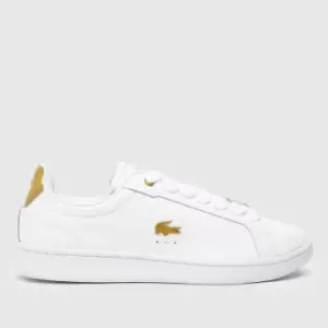 image of Lacoste White & Gold Carnaby Pro Leather Trainers