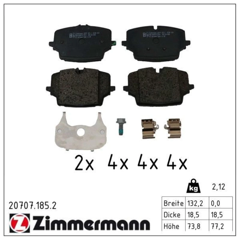 Image of ZIMMERMANN Brake pad set ZIMMERMANN 20707.185.2
