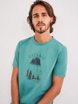 Image of White Stuff Explore Organic Graphic T-Shirt - Teal, Size S, Men