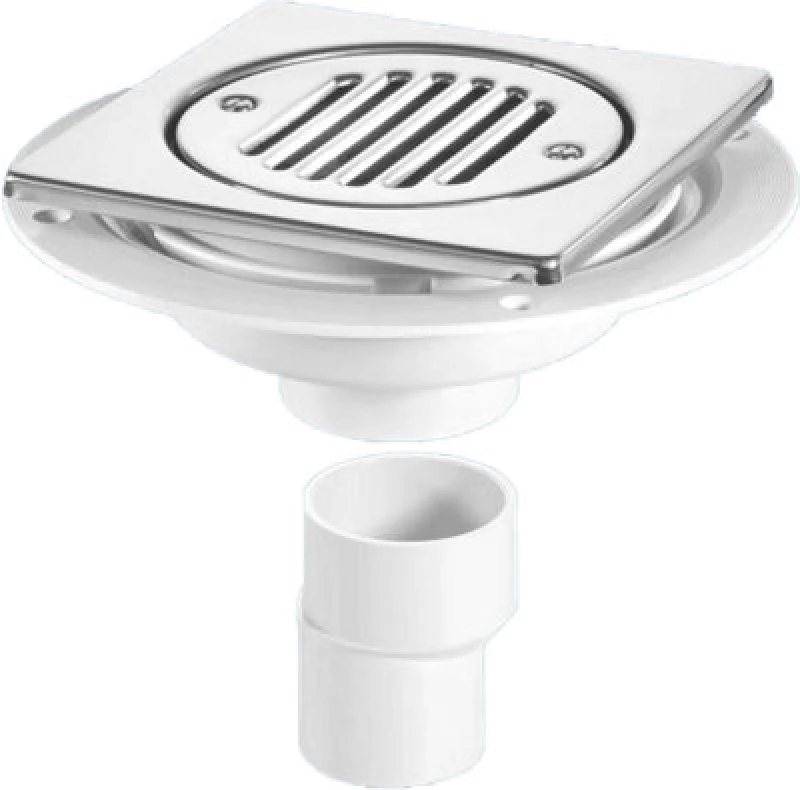 Image of McAlpine USG2T6SS Untrapped Gully. Tile/Grating with removable Grid, 2" Vertical Outlet and 2" x 1.5" Socket Reducer Silver
