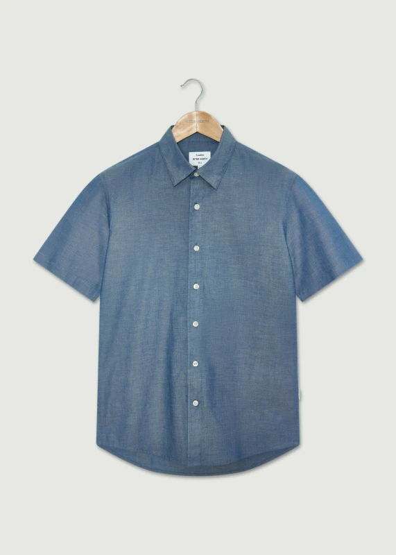 Image of Peter Werth Mens Scrutton SS Shirt in Indigo Size: Large Indigo Male L