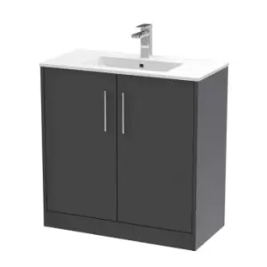 Image of Hudson Reed Juno 800mm Floor Standing 2 Door Vanity & Minimalist Basin - Graphite Grey
