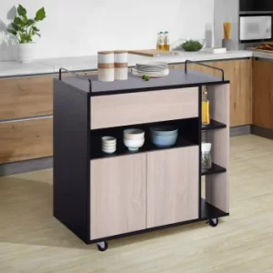 image of HOMCOM Rolling Kitchen Island, 76.5Wx40Dx82H cm-Oak/Black Colour