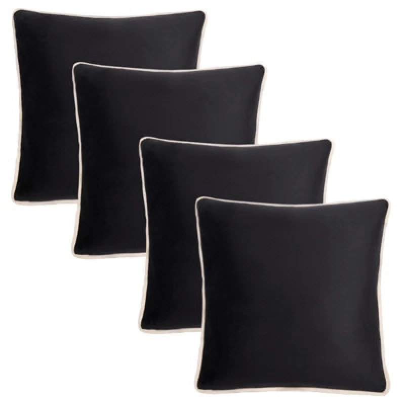 Image of OHS OHS 4 x Piped Edge Matte Velvet Cushion Covers Home Decor Set in Black Size: 45cm x 45cm Black 45cm x 45cm Unisex 5027434217854