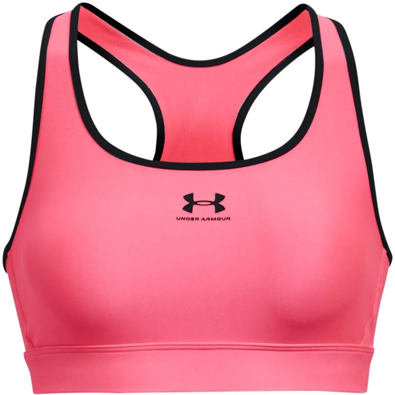 Image of Under Armour HeatGear Armour Mid Padless Sports Bra Womens - Pink Pink 8