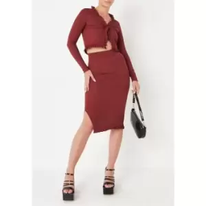 image of Missguided Tall Rib Cardigan and Midi Skirt Co Ord Set - Red