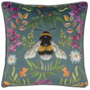 image of House of Bloom Zinnia Bee Cushion Multicolour, Multicolour / 43 x 43cm / Polyester Filled