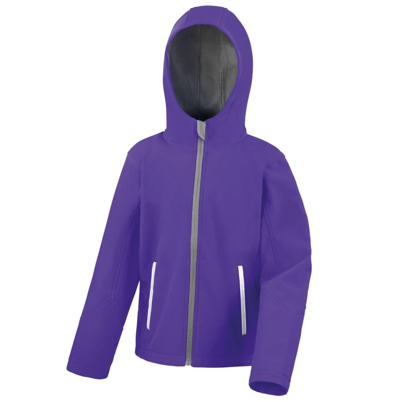 Image of Result Core TX Performance Hooded Soft Shell Jacket in Purple Size: 5-6 Years Purple Unisex 5-6 Years