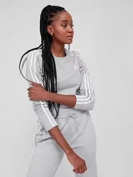 Image of adidas 3 Stripes Long Sleeve Tee - Medium Grey Heather, Size XS, Women