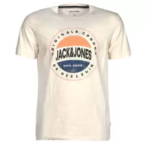 image of Jack Jones JORCHRISTENSEN mens T shirt in Beige - Sizes S,M,XS