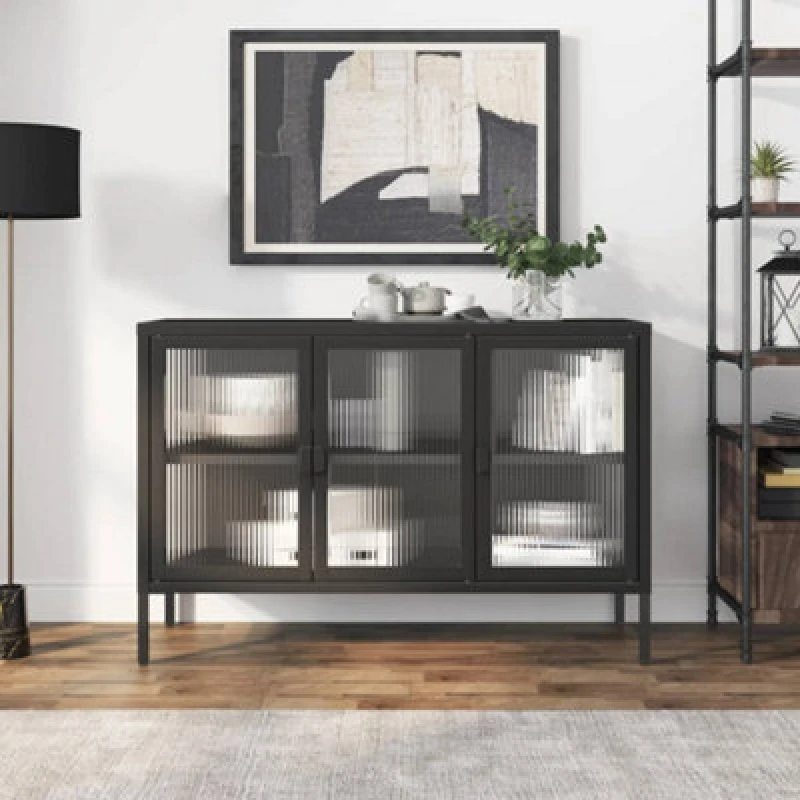 Image of VIDAXL Sideboard Black 105x35x70cm Glass and Steel Vidaxl 8720845782337