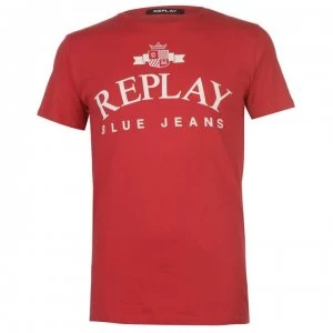 Image of Replay Jeans Logo T Shirt - Tomato Red 353