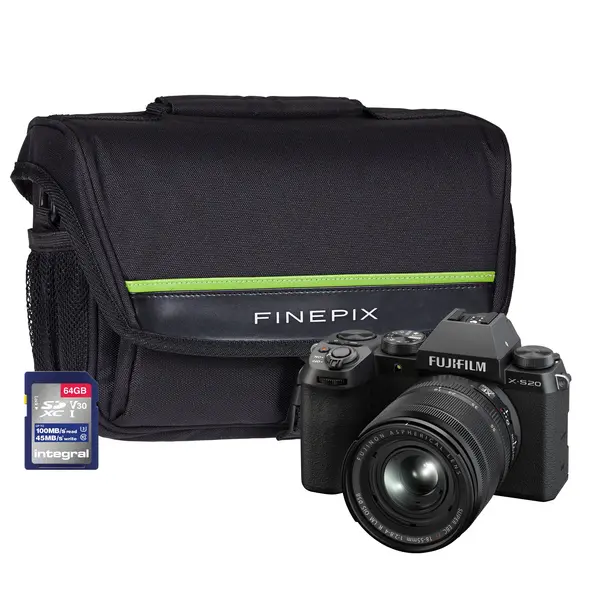 Image of Fujifilm X-S20 Mirrorless Digital Camera - Black (Camera + 18-55mm Lens + 64GB SD Card + Case)