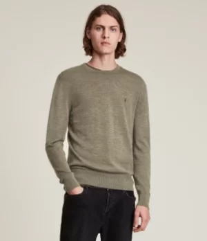 image of AllSaints Mens Mode Merino Crew Jumper, Green, Size: S