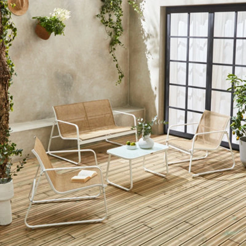 Image of Sweeek - 4-Seater Metal Garden Sofa Set Silvi White 77X114X76 Cm