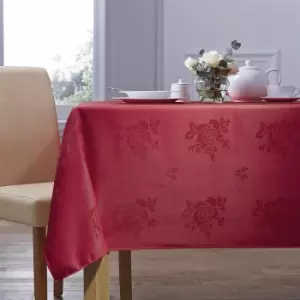 Image of Homespace Direct - Damask Rose Tablecloth 70x90 Rectangle For Dining Table Easycare - Red