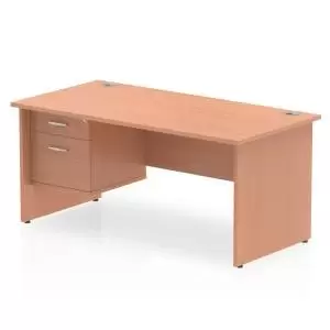 image of Impulse 1600 Rectangle Panel End Leg Desk Beech 1 x 2 Drawer Fixed Ped