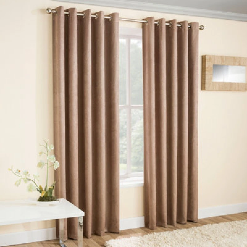 Image of Enhanced Living 'Vogue' Latte Eyelet Thermal Noise Reducing Dim Out Curtains Pair Natural