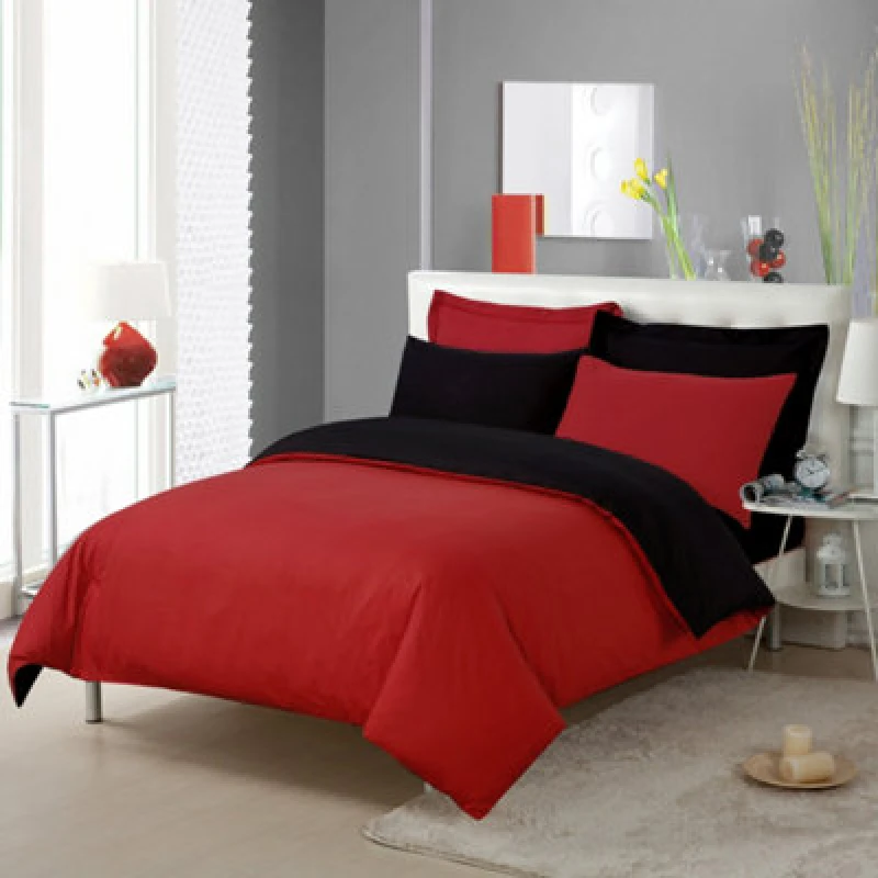 Image of Velosso Red Black Plain Dyed Duvet Cover And Pillowcase Set King
