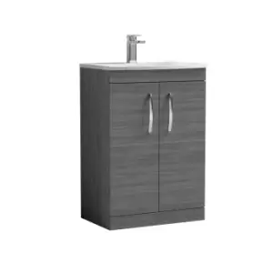 image of Nuie Athena 600 Floor Standing 2-door Vanity & Curved Basin - Grey Woodgrain