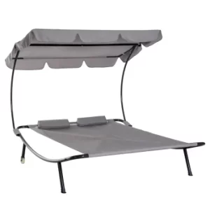 image of Outsunny Double Hammock Bed W/Pillows-Grey