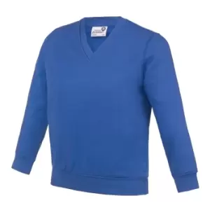 image of AWDis Academy Childrens/Kids Junior V Neck School Jumper/Sweatshirt (9-10 Years) (Royal Blue)