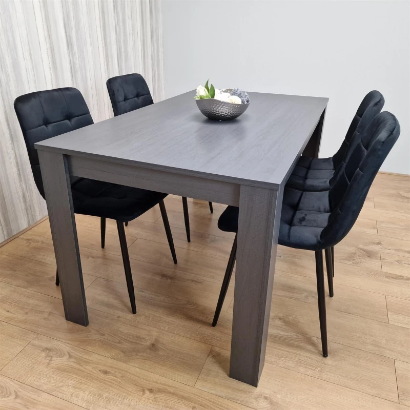 Image of KOSY KOALA Kosy Koala - Dining Table and 4 Chairs Black Dark Grey 4 Black Velvet Chairs Wood Dining Set Furniture Arrow Charcoal 140 + 4 Black Rocco