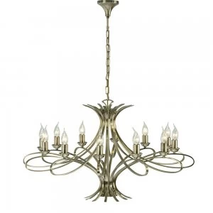 image of 12 Light Chandelier Brushed Brass Effect Plate Finish, E14