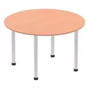 Image of Impulse 1200mm Round Table Beech Top Brushed Aluminium Post Leg