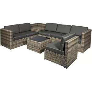 Image of Outsunny 8 pcs Rattan Garden Furniture Patio Sofa and Table Set with Cushions 6 Seater Corner Wicker Seat Mixed Brown
