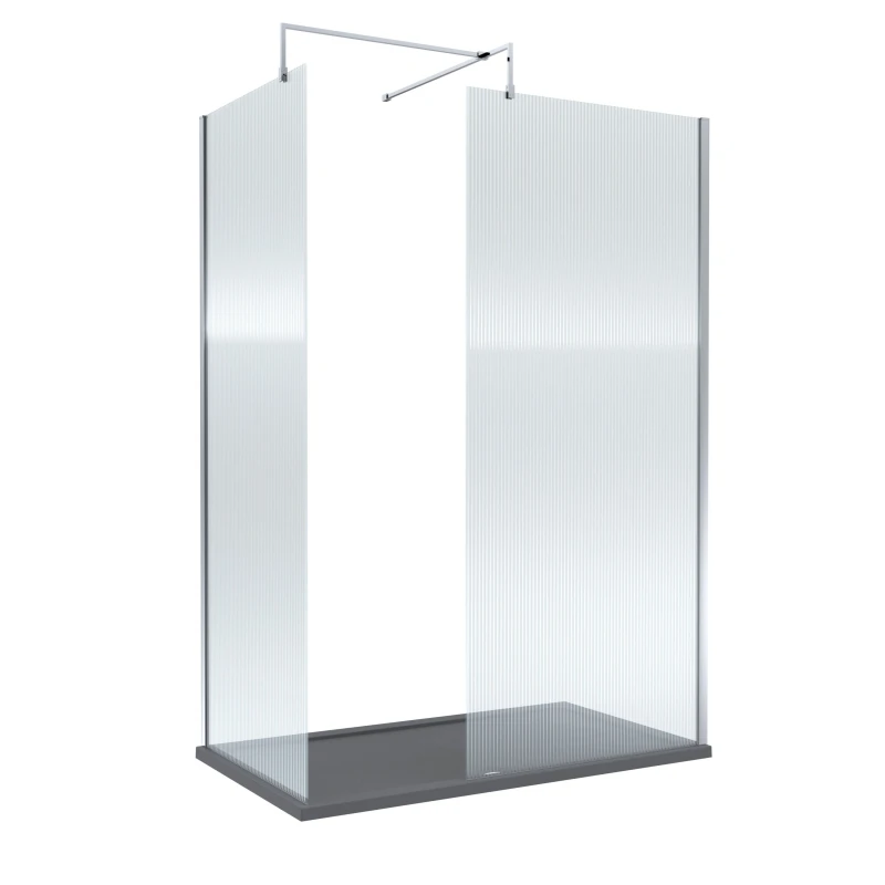 Image of Balterley Fluted 8mm Glass Walk In Wetroom Screens & Shower Tray, 1400 x 900mm in Silver Silver Unisex