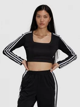 Image of adidas Originals Long Sleeve Crop T-Shirt - Black, Size 10, Women