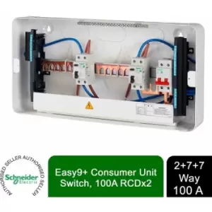 Image of Easy9+ EZ9ES2R7R7CMCU Consumer Unit 2+7+7 2x100A rcd + 8x mcb - Schneider Electric