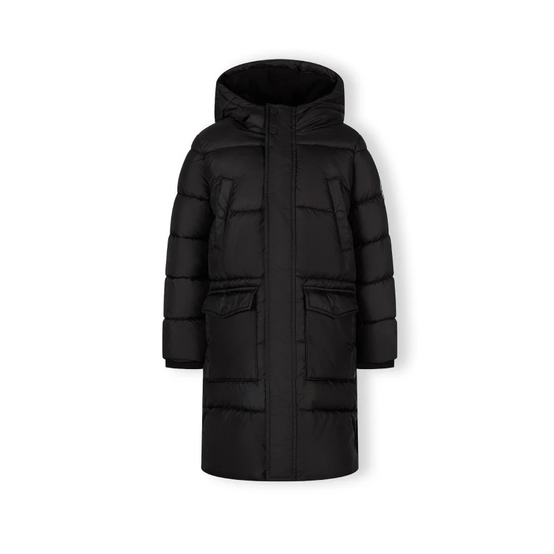 Image of Minoti Boys long padded coat with hood and snap details Black male 2-3 Yrs