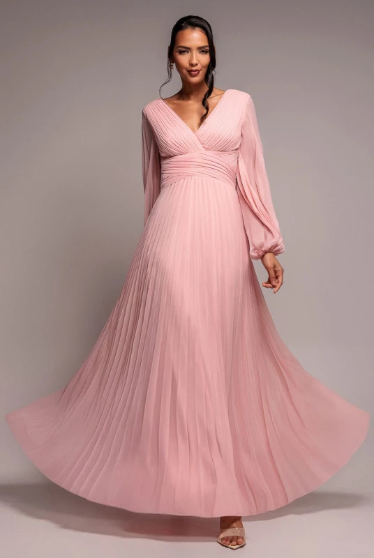 Image of Goddiva Womens Balloon Sleeve Chiffon Maxi in Light Pink Size: 8 Light Pink Female 8